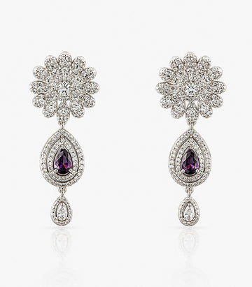 Opulent Diamond Earrings Featuring Deep Purple Gemstones