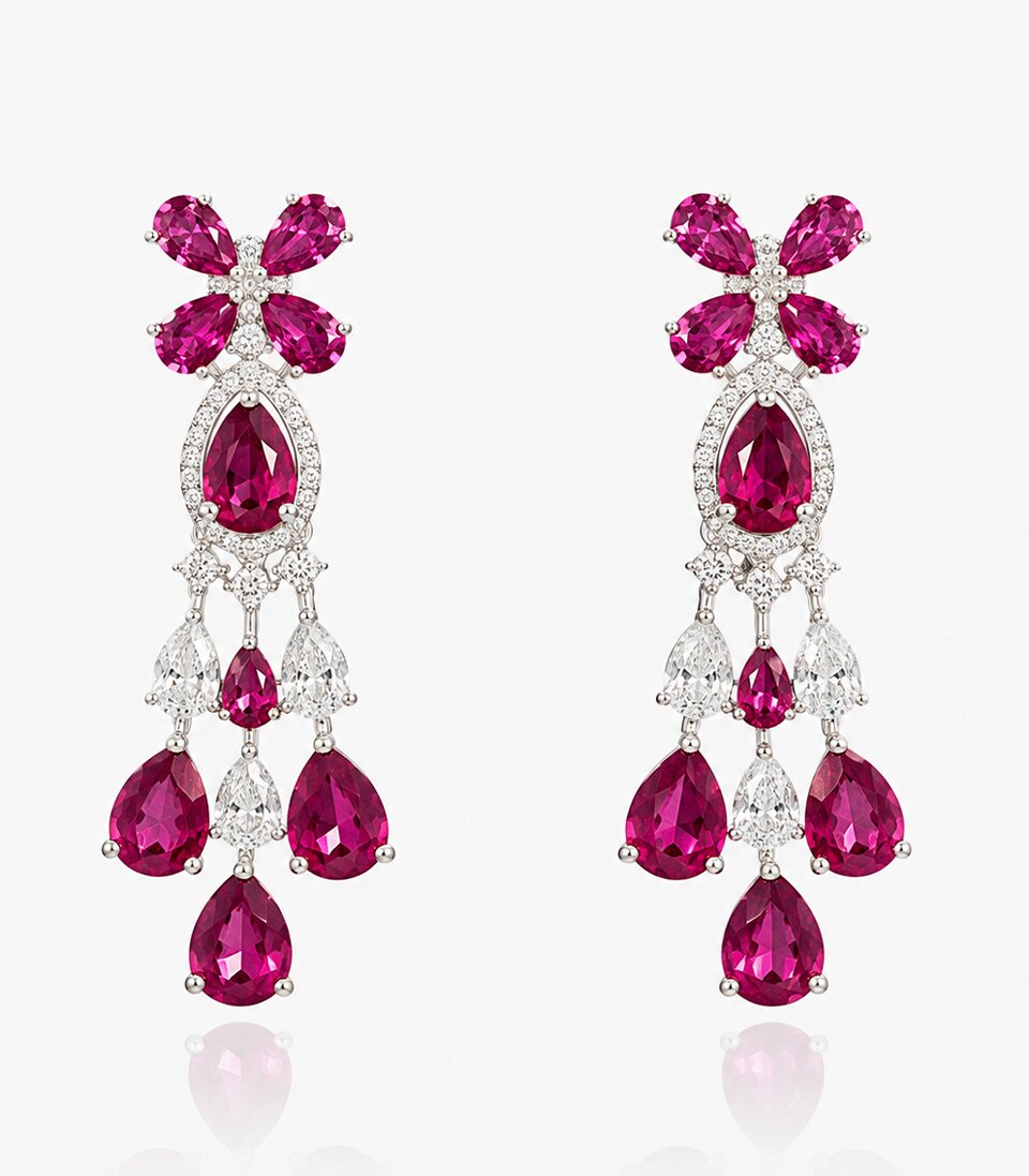 Pair Of Earrings with Pink Gemstones