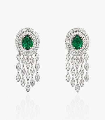 Pair Of Diamond Earrings With Green Gemstones