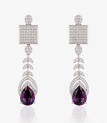 Chic Diamond Earrings Adorned with Lustrous Purple Gemstones