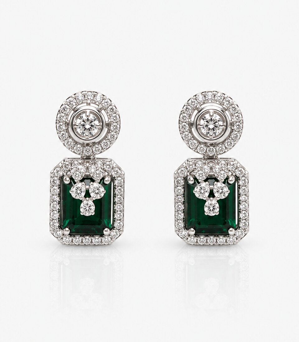 Pair Of Earrings With Green Gemstones And Diamond Accents