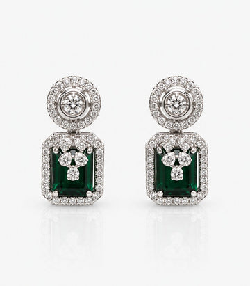 Pair Of Earrings With Green Gemstones And Diamond Accents