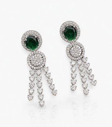 Pair Of Earrings With Green Gemstones And Diamond Stones