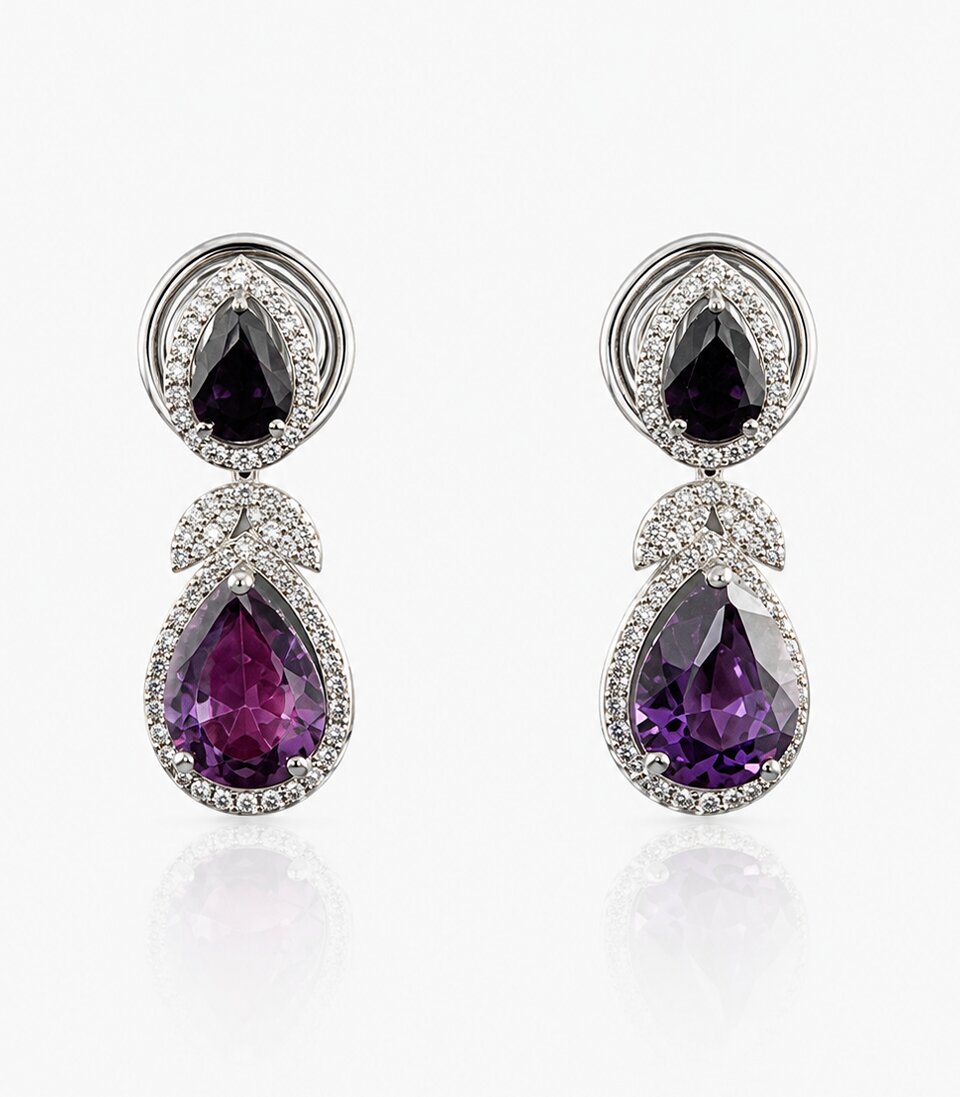 Pair Of Earrings With Purple Gemstones