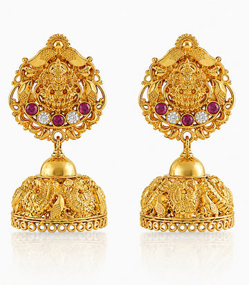 Gold Earrings With Lakshmi Design