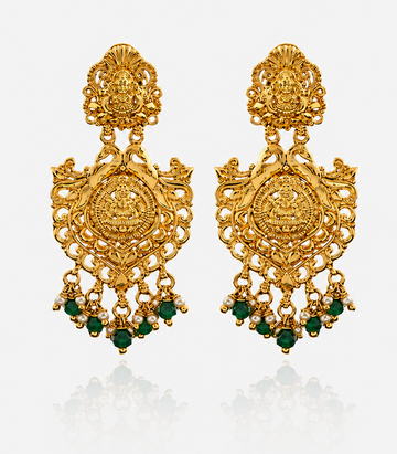 Gold Earrings With Lakshmi Design