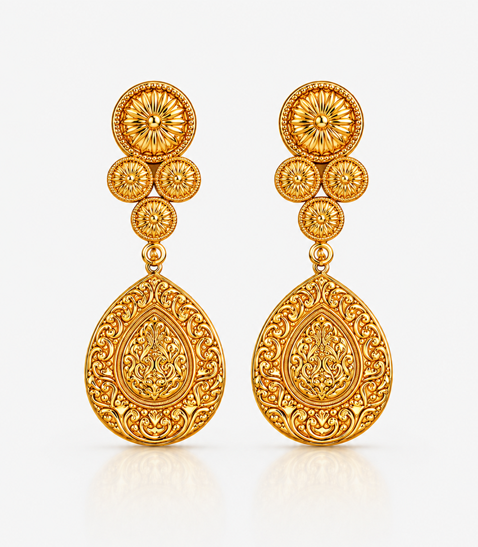 Gold Earrings With Circle Design