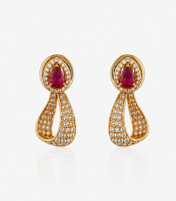 Pair Of Gold And Red Gemstone Earrings