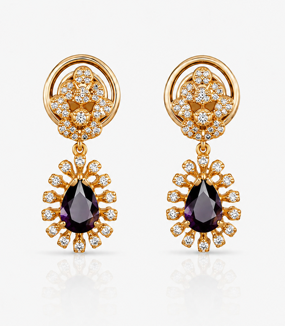 Gold Earrings With Purple Gemstones