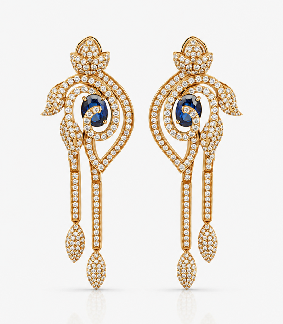 Radiant Gold Earrings Embellished with Striking Blue Gemstones