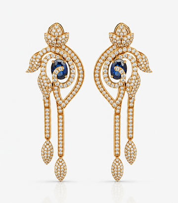 Radiant Gold Earrings Embellished with Striking Blue Gemstones