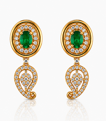 Radiant Gold Earrings Embellished with Vibrant Green Gemstones