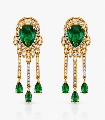 Pair Of Earrings With Green Gemstones And Diamond