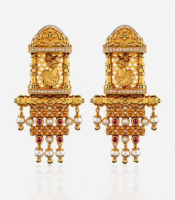 Gold Earrings With Intricate Dancing Girl Designs
