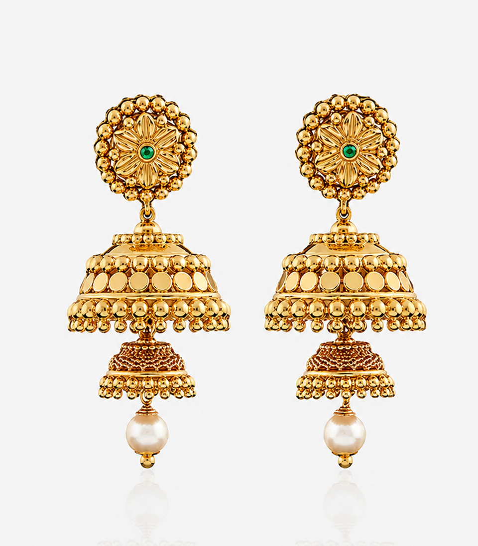 Ornate Gold Earrings With Pearl