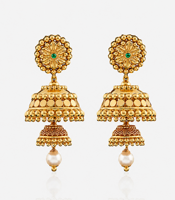 Ornate Gold Earrings With Pearl