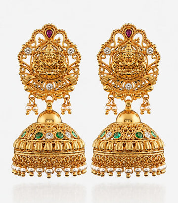 Gold Earrings With Intricate Lakshmi Designs