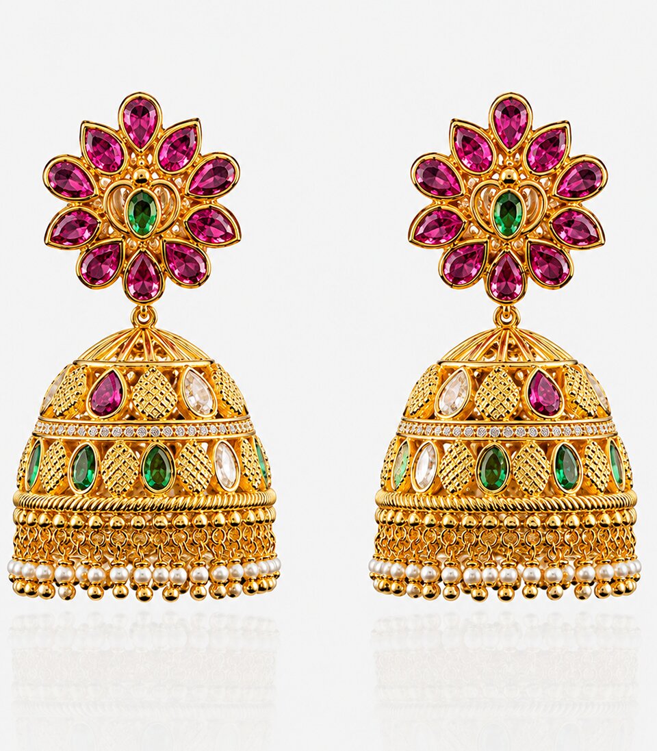 Gold Earrings With Pink Gemstones