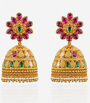Gold Earrings With Pink Gemstones