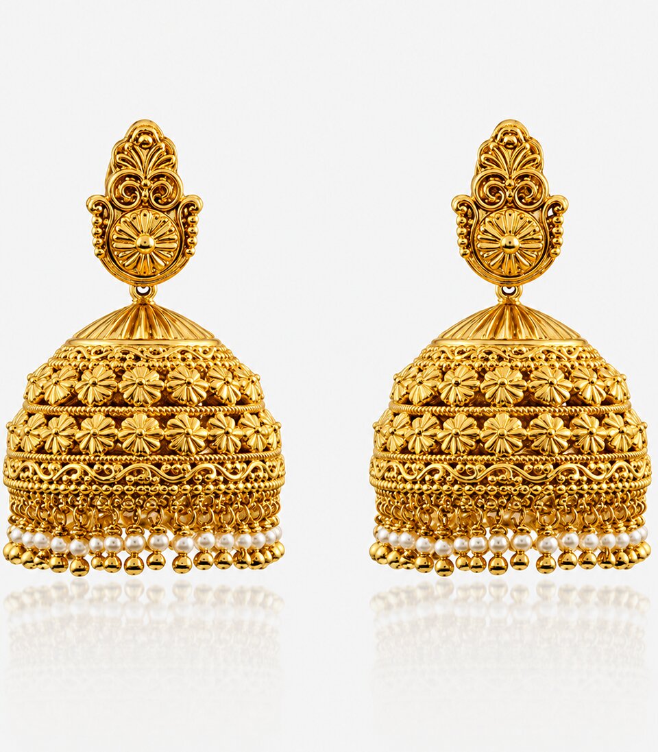 Pair Of Gold Earrings Temple Design