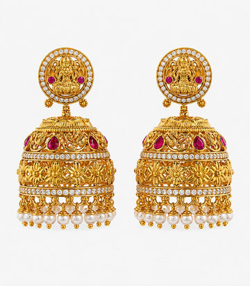 Ruby Stone Temple Jhumka Earrings