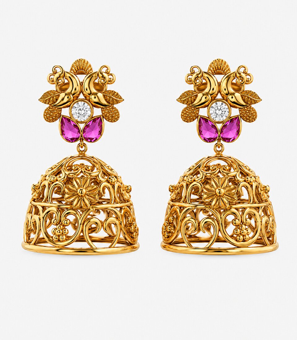 Floral Filigree Jhumka Earrings