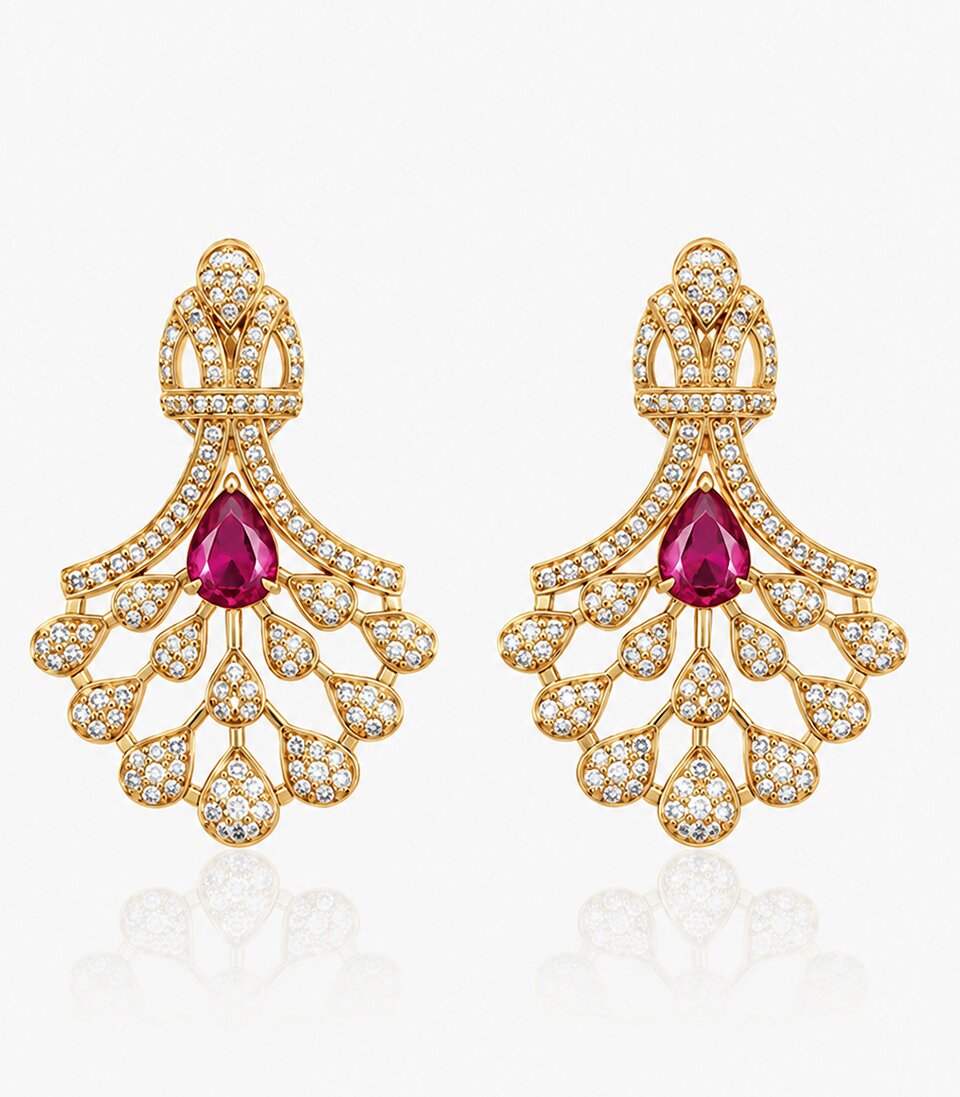 Gold And Pink Gemstone Earrings