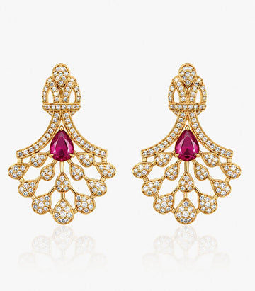 Gold And Pink Gemstone Earrings