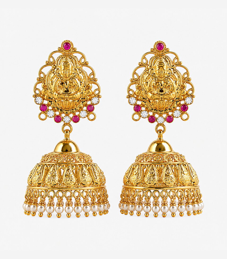 Floral Ruby Designer Jhumka Earrings