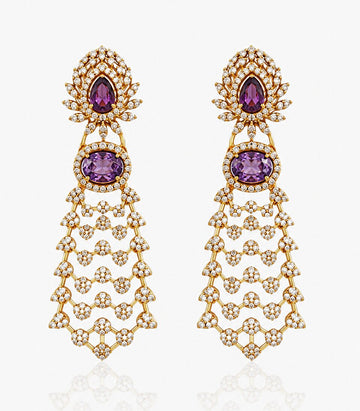 Pair Of Gold Earrings With Purple Gemstones