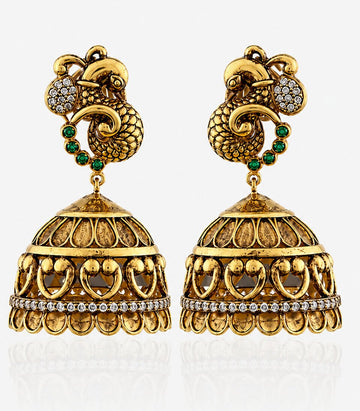 Gold Earrings With Intricate Peacock  Design