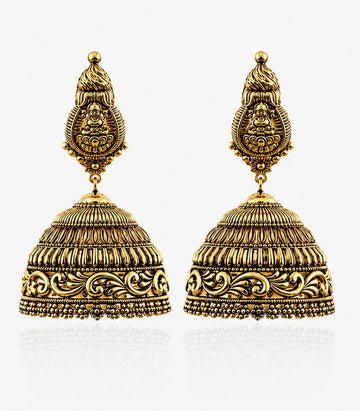 Pair Of Ornate Lakshmi  Gold Earrings