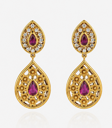 Gold And Purple Teardrop Earrings