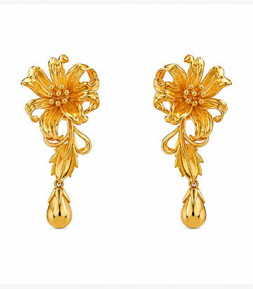 Floral Gold Drop Earrings