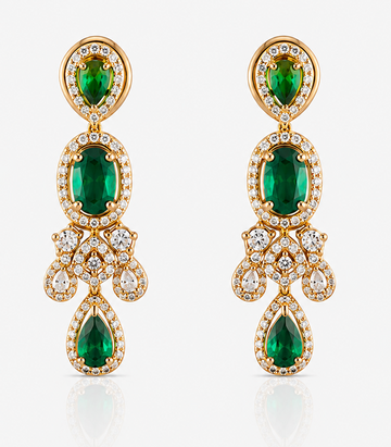 Pair Of Earrings With Green and Diamond Gemstones