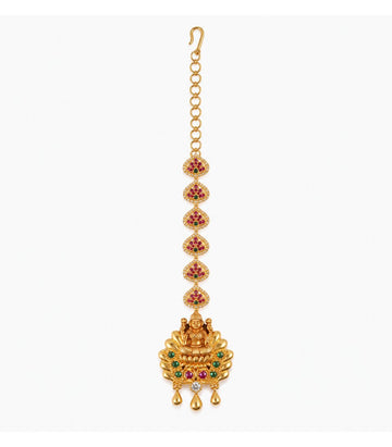 Ruby Beaded Temple Maang Tikka