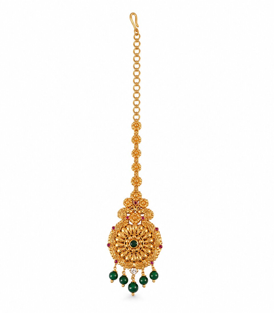 Emerald Double Disc Maang Tikka