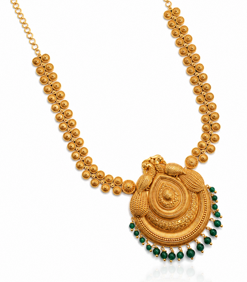 An Ornate Gold Haaram Necklace In A Traditional South Indian Style.
