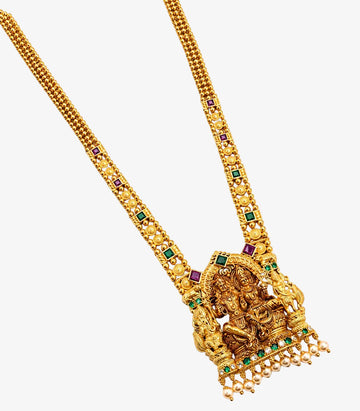Gold Necklace With Small Green Pink Stones God Design