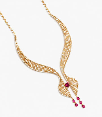 An Elegant Gold Necklace Featuring Wide, Diamond-Pave Curved Bands