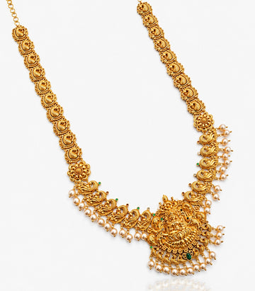 Gold Necklace With Lakshmi Pearl Intricate Design
