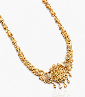 Gold Necklace With Temple Lakshmi Floral Design