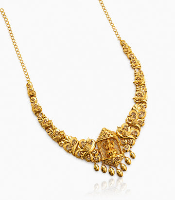 Gold Necklace With Lakshmi Golden Pearl Design
