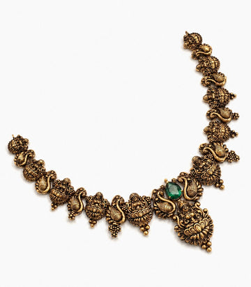 An Antique-Finish Gold Temple Necklace Featuring A Series