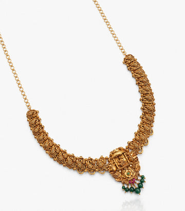 Gold Necklace With Mango Design Green Beads Intricate Pattern