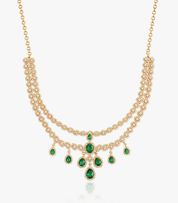 A Double-Layered Gold Necklace Featuring Two Rows Of Diamond