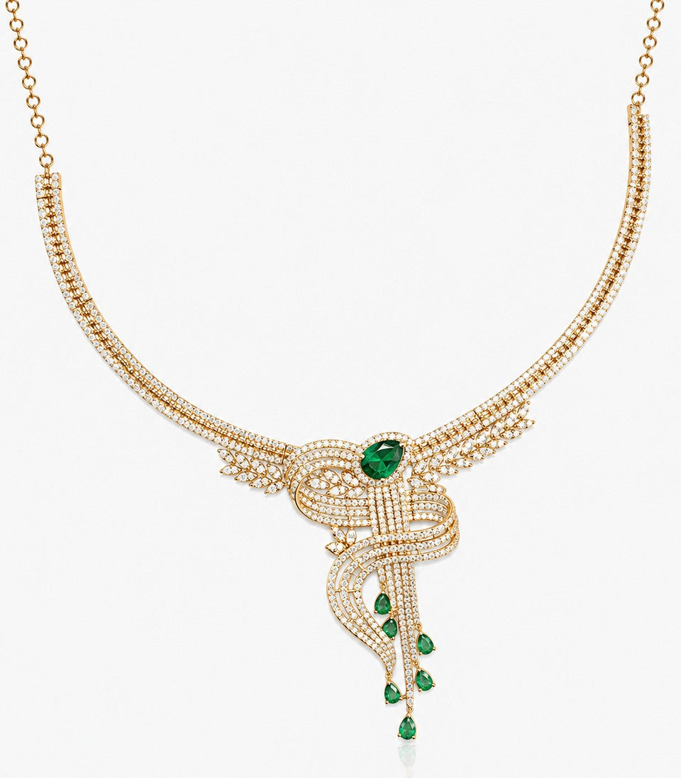 A Contemporary Gold Necklace Featuring Diamond-Encrusted