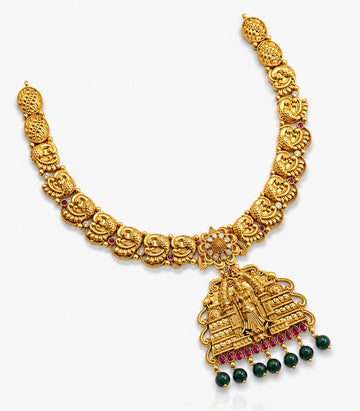 An antique-finish gold temple necklace