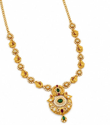 Traditional Green Pendant Gold Necklace