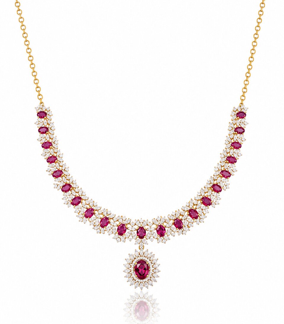 Ruby Beaded Gold Necklace with Pendant